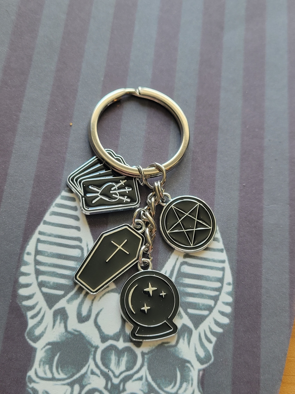 💀NEW💀Black Gothic Charm Keychain — Skull & Occult Charms